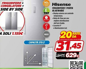 Fiducia & Convenienza Hisense Frigorifero 1 Porta RL481N4BIE offerta