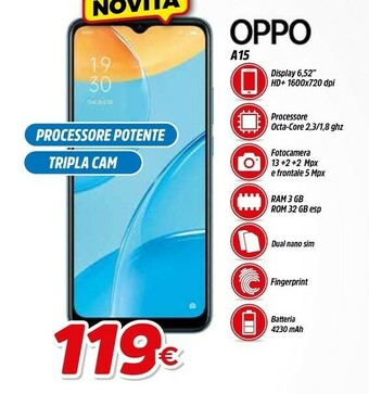 Oppo A15 16,6 Cm (6.52") ColorOS 7.2 4G 3 GB 32 GB 4230 MAh Blu