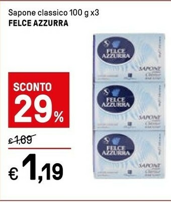 Iper La Grande Felce Azzurra Sapone Classico 100 G X3 offerta
