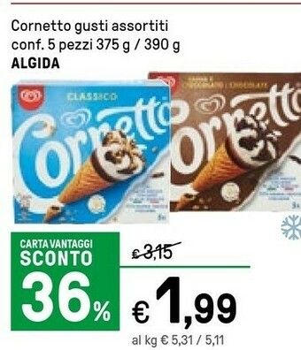 Iper La Grande Algida Cornetto Classico Con Latte Fresco Italiano Di Alta Qualità 75 G 375 G(ml) offerta