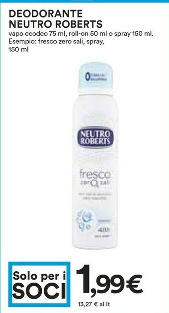 Coop Neutro Roberts Deodorante Vapo Ecodeo offerta