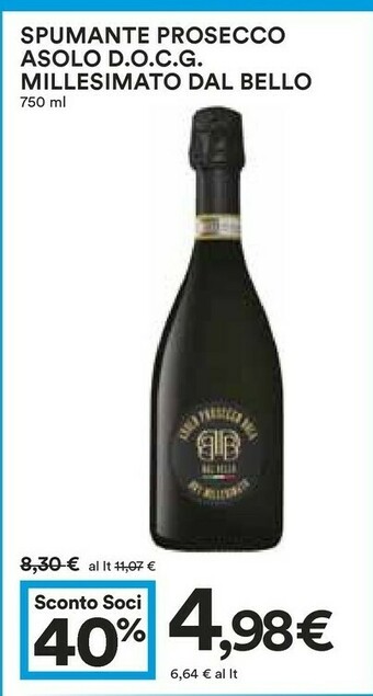 Coop Millesimato Dal Bello Spumante Prosecco Asolo Docg offerta