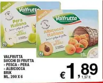 Sigma Valfrutta Succhi di Frutta Pesca, Pera, Albicocca Brik ml. 200 x 6 offerta