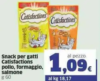 Sigma Catisfactions Snack Per Gatti Pollo, Formaggio, Salmone g 60 offerta