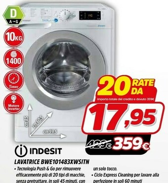 Fiducia & Convenienza Indesit BWE 101483X WS IT N Lavatrice Libera Installazione Caricamento Frontale 10 Kg 1400 Giri/min D Bianco offerta