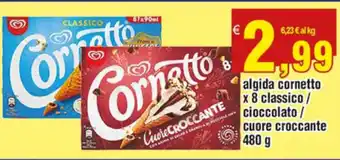 Idromarket Algida Cornetto x 8 classico/cioccolato/cuore croccante 480g offerta