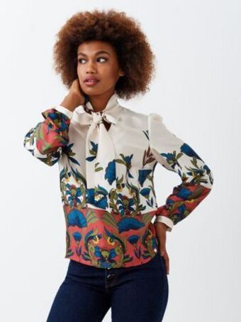 Rinascimento Blusa con fiocco in satin stampato offerta