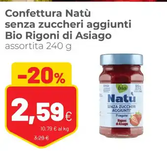 Coop Confettura Natù senza zuccheri aggiunti Bio Rigoni di Asiago assortita 240 g offerta