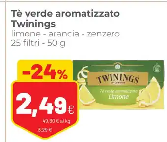 Coop Tè verde aromatizzato Twinings limone - arancia - zenzero 25 filtri - 50 g offerta