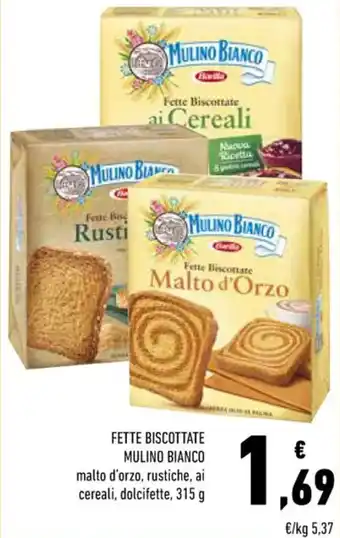 Conad Mulino Bianco Fette Biscottate Malto D'Orzo, Rustiche, Ai Cereali, Dolcifette, 315 g offerta