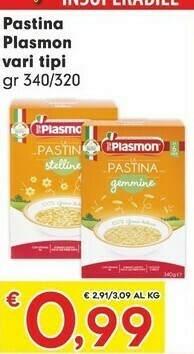 Eurospar Plasmon Pastina Stelline/ Gemmine offerta