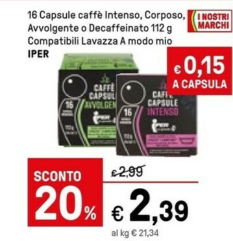 Iper La Grande Iper 16 Capsule Caffe Intenso 112g offerta
