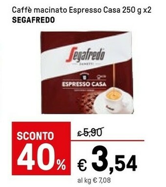 Iper La Grande Segafredo Segafreddo Caffe Macinato Espresso Casa 250g offerta