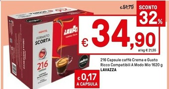 Iper La Grande Lavazza Caffe Crema E Gusto 216 Capsule Caffe offerta
