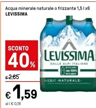 Iper La Grande Levissima Acqua Minerale Naturale 1500 G(ml) offerta