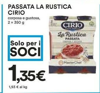 Coop Cirio La Rustica Passata Corposa E Gustosa 700 G(ml) offerta
