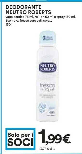 Coop Neutro Roberts Deodorante offerta