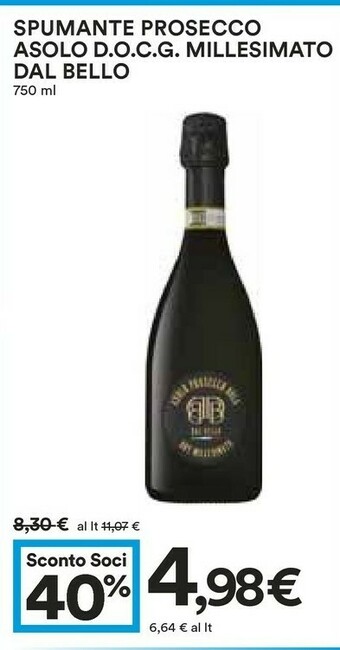 Coop Asolo Millesimato Dal Bello Spumante Prosecco Docg 750 Ml offerta