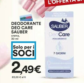 Coop Sauber Deodorante Deo Care 30 Ml offerta