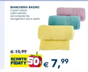 Biancheria Bagno in puro cotone, colori assortiti, set composto da: asciugamano viso e ospite