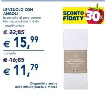 Esselunga Lenzuolo Con Angoli in percalle di puro cotone, bianco, prodotto in Italia singolo offerta