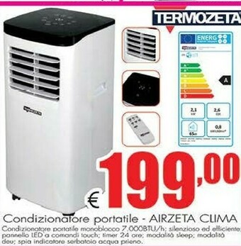 DEM Termozeta Condizionatore Portatile 7000 Btu Touch Timer 24h offerta