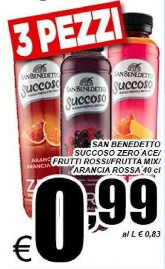 DEM San Benedetto Succoso Frutti Rossi Uva Rossa, Lampone, Fragola, Sambuco Zero 400 G(ml) offerta