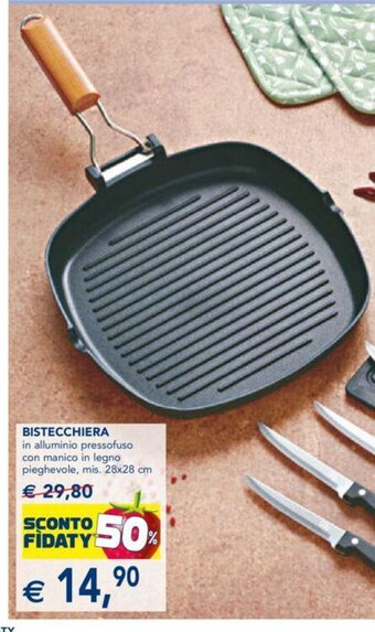Esselunga Bistecchiera in alluminio pressofuso con manico in legno pieghevole, mis 28x28 cm offerta