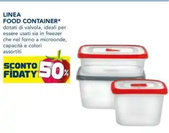 Esselunga Linea Food Container dotati di valvola, ideali per esere usati sia in freeqer che nel forno a microonde, capacità e colori offerta