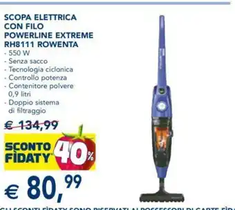 Esselunga Scopa Elettrica Con Filo Powerline Extreme RH8111 Rowenta 550 W offerta