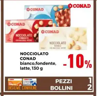 Conad Conad Nocciolato bianco, fondente, latte, 130 g offerta