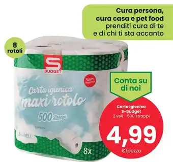 Despar S-Budget Carta igienica 2 veli - 500 strappi 8 rotoli offerta