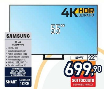 Unieuro Samsung Series 9 TV Crystal UHD 4K 55” UE55AU9070 Smart TV Wi-Fi Black 2021 offerta