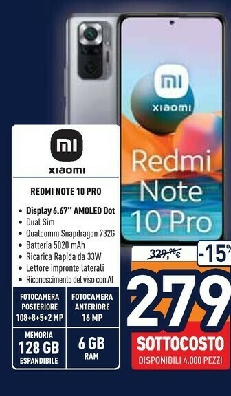 Unieuro Xiaomi Redmi Note 10 Pro offerta
