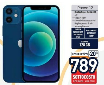 Unieuro Apple IPhone 12 128GB - Blu offerta