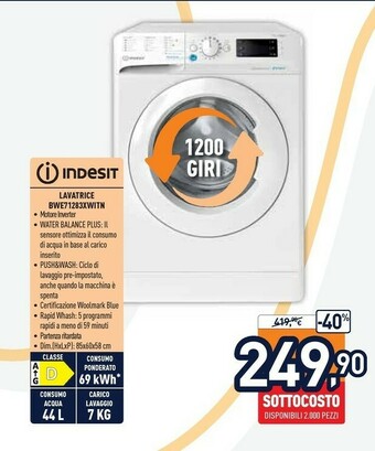 Unieuro Indesit BWE 71283X W IT Lavatrice Libera Installazione Caricamento Frontale Bianco 7 Kg 1200 Giri/min A+++ offerta