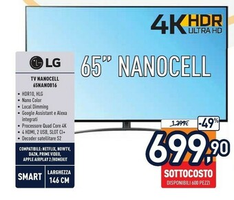 Unieuro LG NanoCell NANO81 65NANO816NA 165,1 Cm (65") 4K Ultra HD Smart TV Wi-Fi Nero offerta