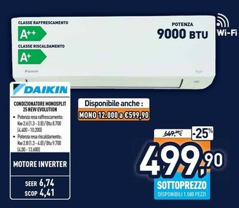 Unieuro Daikin Condizionatori Monospilt 25 New Evolution offerta