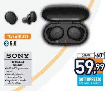 Unieuro Sony WF-XB700 Cuffie Auricolare Nero offerta