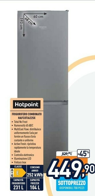 Unieuro Hotpoint HAFC8 TIA22SX Frigorifero Con Congelatore Libera Installazione 335 L E Grigio offerta