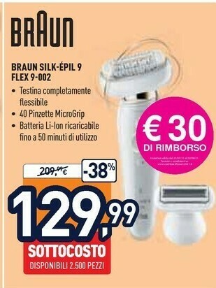 Unieuro Braun Silk-épil 9 Flex 9-002, Epilatore Elettrico Donna Con Testina Flessibile offerta