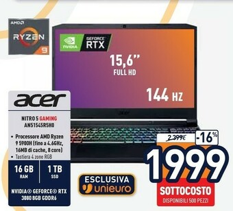 Unieuro Acer Nitro 5 AN515-45-R5H0 offerta