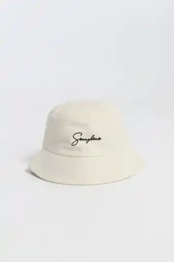 Bucket in cotone con ricamo logo panna
