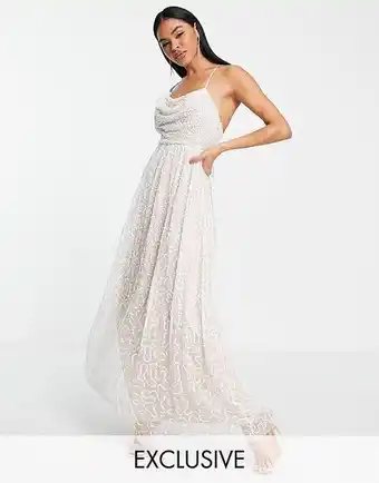 Asos Starlet - bridal - vestito lungo decorato color avorio con schiena scoperta e scollo ad anello offerta