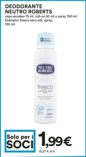 Coop Neutro Roberts Deodorante offerta