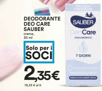 Coop Sauber Deodorante Deo Care offerta