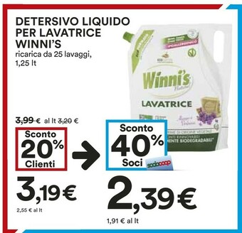 Coop Winni's Detersivo Liquido Per Lavatrice Ricarica 25 Lavaggi offerta