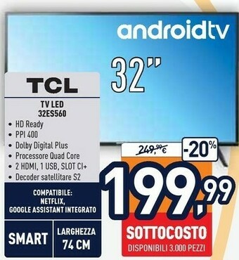 Unieuro TCL 32ES560 TV 81,3 Cm (32") HD Smart TV Wi-Fi Nero offerta