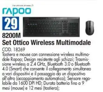Wellcome Rapoo 8200W Set Ottico Wireless Multimodale offerta