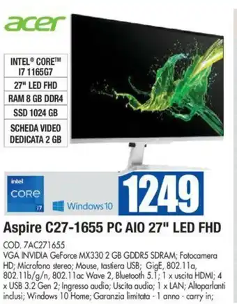 Wellcome acer Aspire C27-1655 PC AIO 27" LED FHD offerta